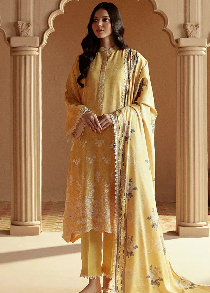 Cross Stitch Embroidered Linen Suits Unstitched 3 Piece CS24W Ochre Tint - Winter Collection
