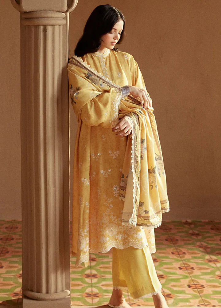 Cross Stitch Embroidered Linen Suits Unstitched 3 Piece CS24W Ochre Tint - Winter Collection