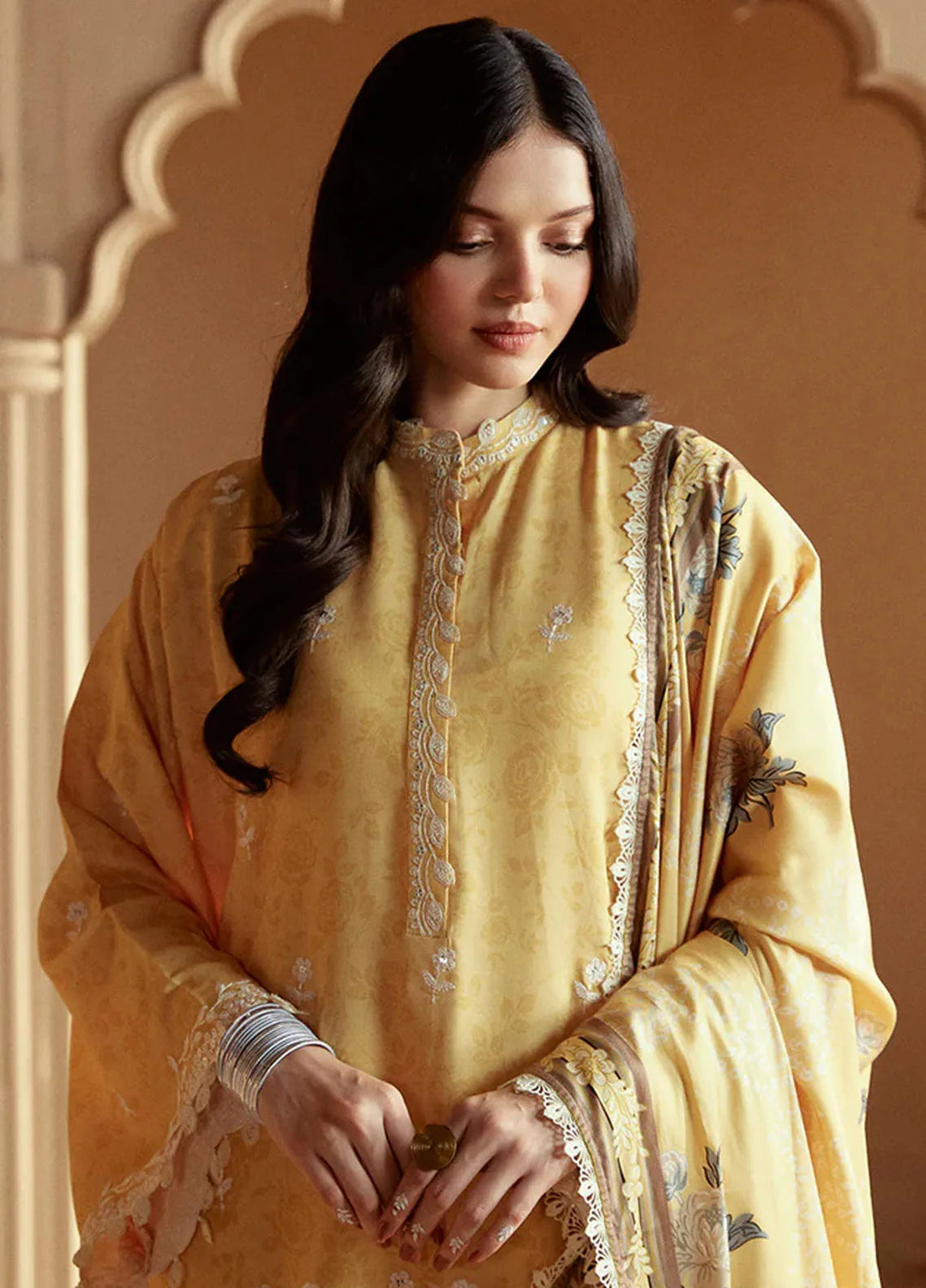 Cross Stitch Embroidered Linen Suits Unstitched 3 Piece CS24W Ochre Tint - Winter Collection