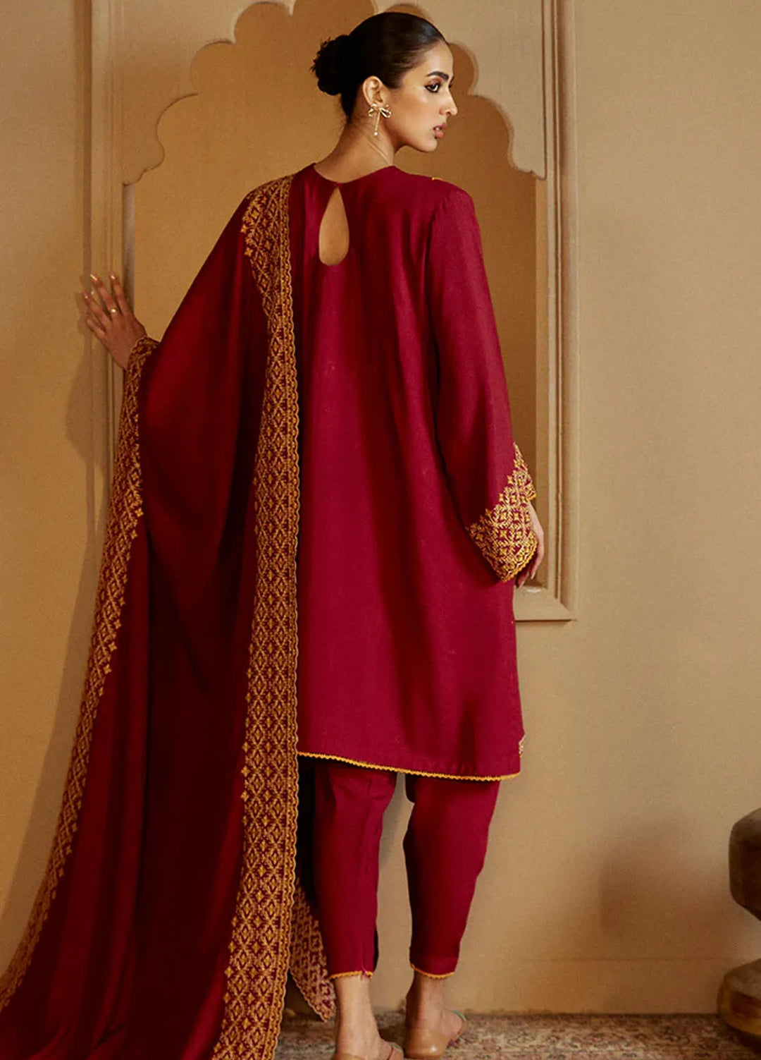 Cross Stitch Embroidered Linen Suits Unstitched 3 Piece CS24W Regal Rosewood - Winter Collection