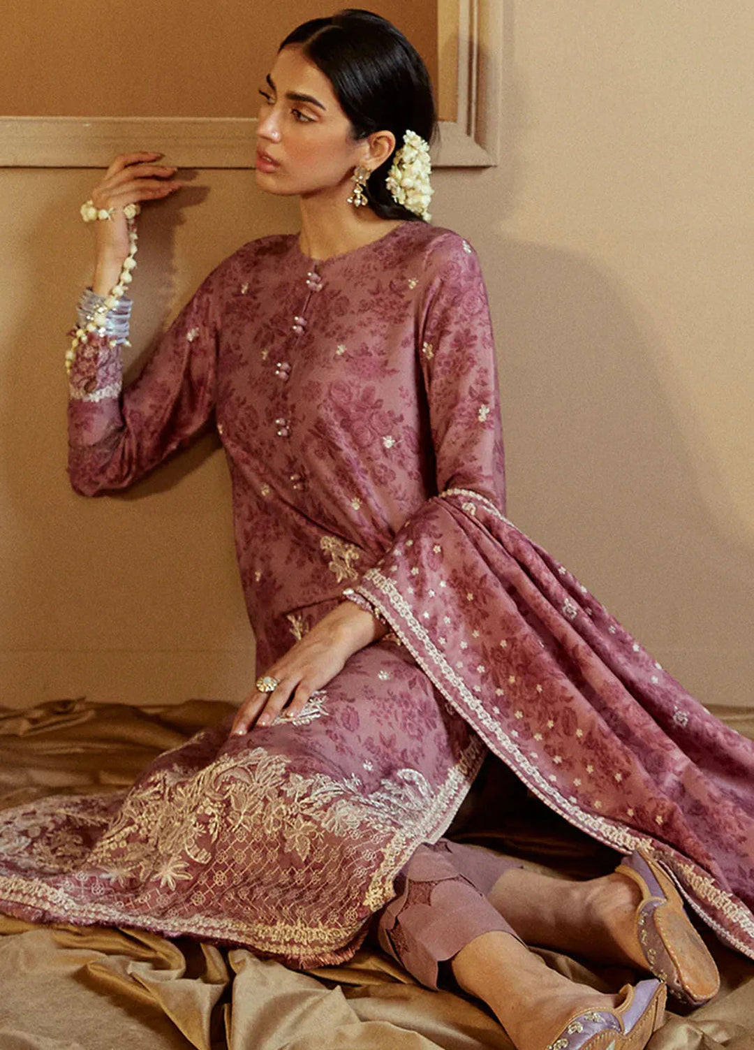 Cross Stitch Embroidered Marina Suits Unstitched 3 Piece CS24W Mauve Dream - Winter Collection