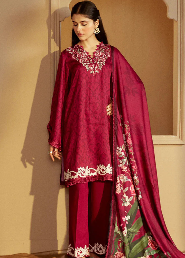 Cross Stitch Embroidered Marina Suits Unstitched 3 Piece CS24W Pink Velveten - Winter Collection
