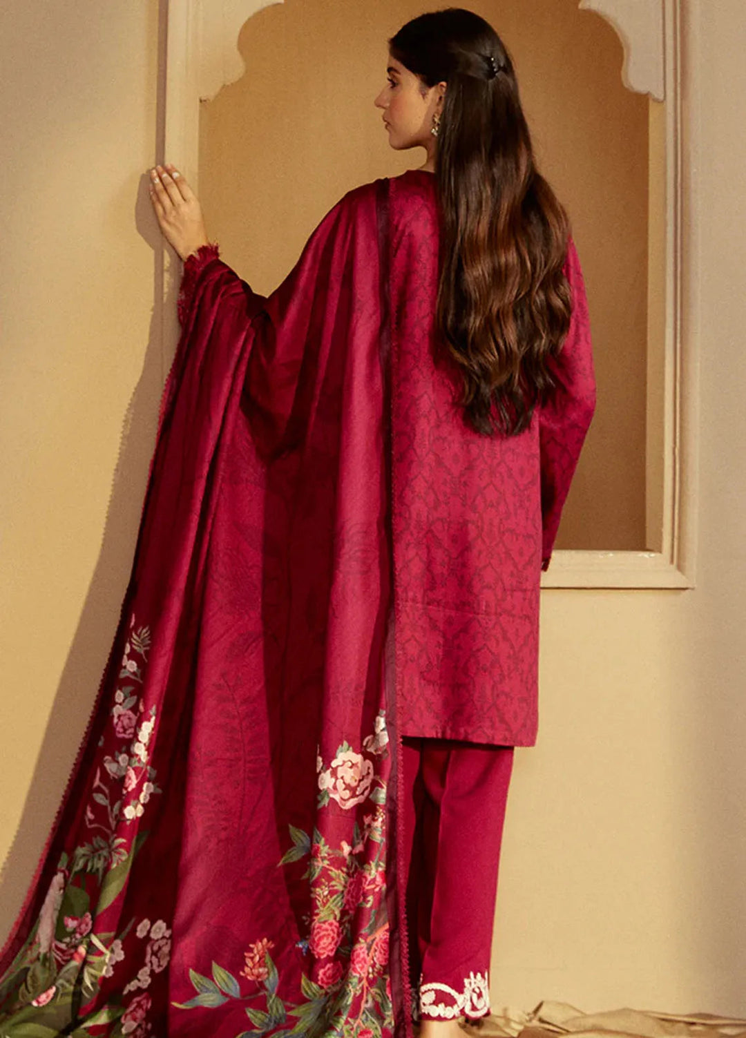 Cross Stitch Embroidered Marina Suits Unstitched 3 Piece CS24W Pink Velveten - Winter Collection