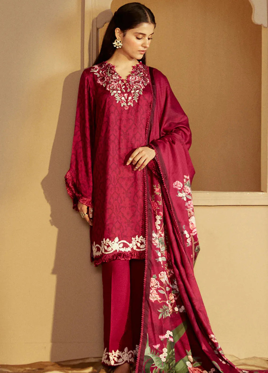 Cross Stitch Embroidered Marina Suits Unstitched 3 Piece CS24W Pink Velveten - Winter Collection