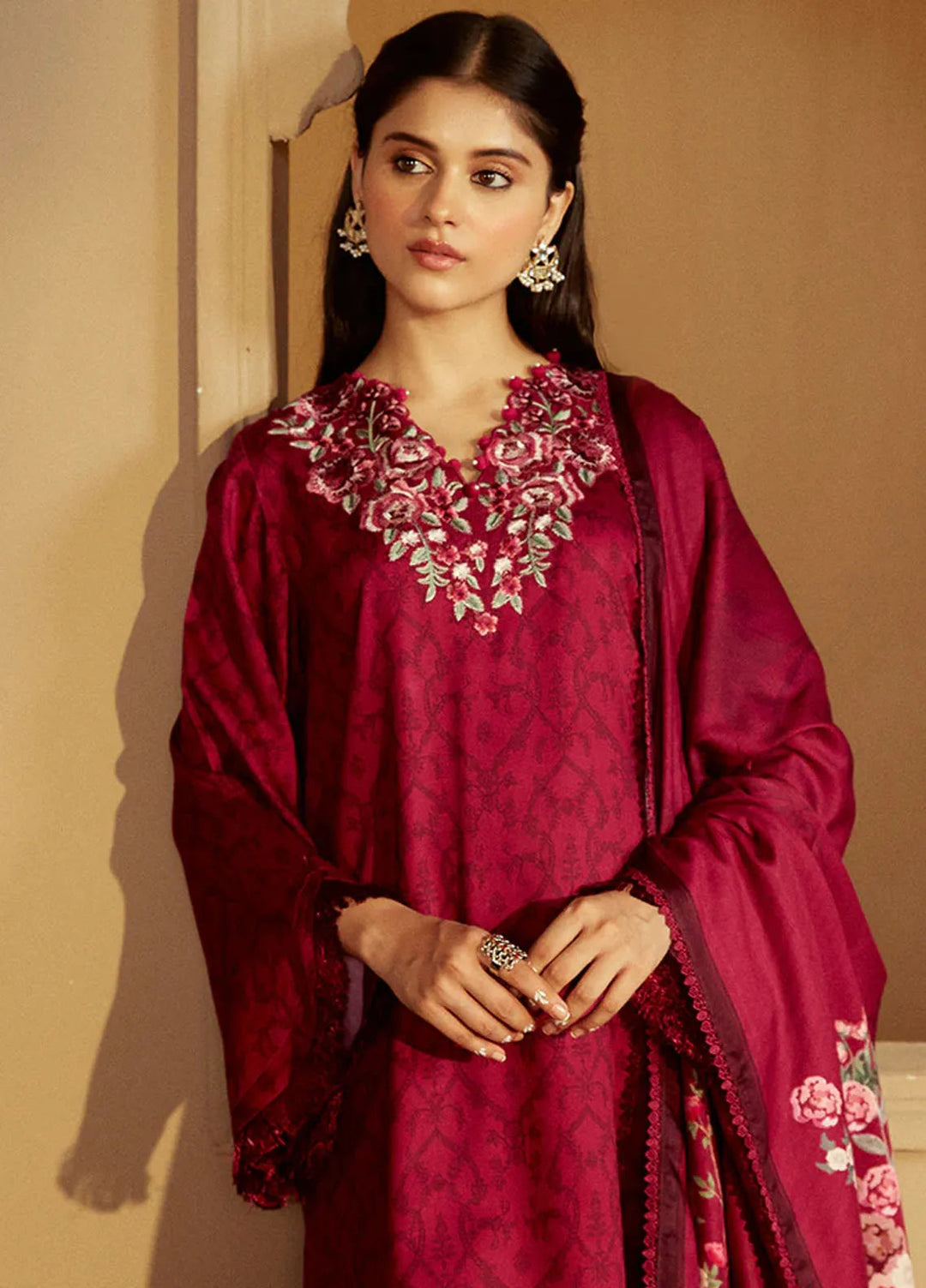 Cross Stitch Embroidered Marina Suits Unstitched 3 Piece CS24W Pink Velveten - Winter Collection