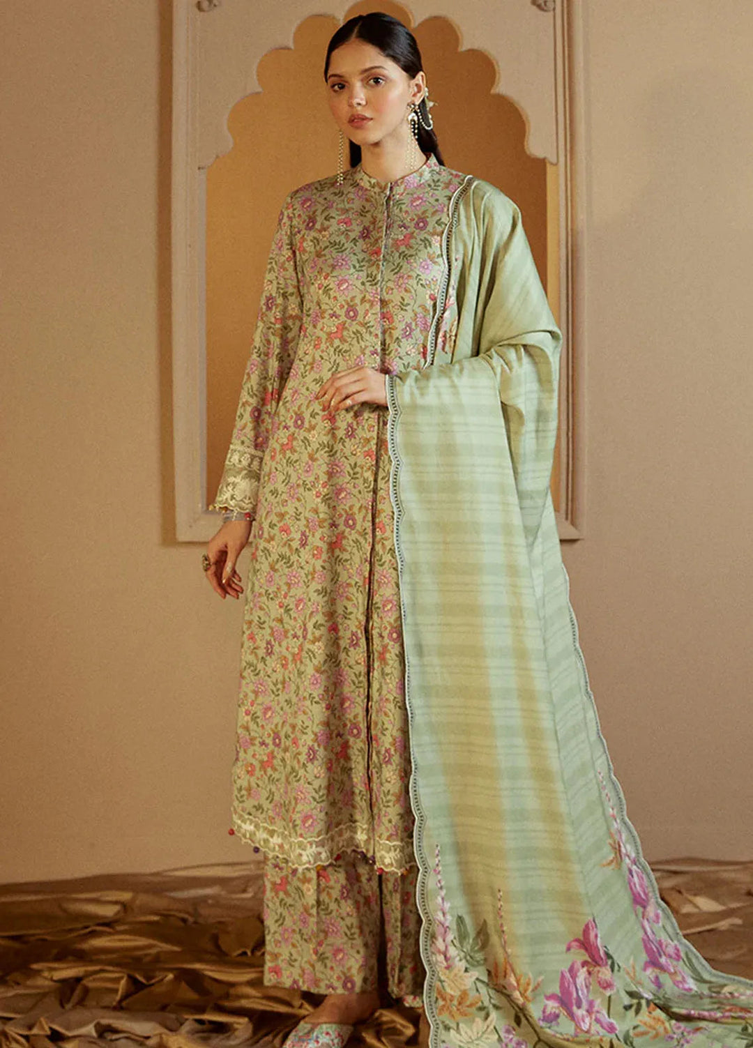 Cross Stitch Embroidered Marina Suits Unstitched 3 Piece CS24W Sage Bloom - Winter Collection