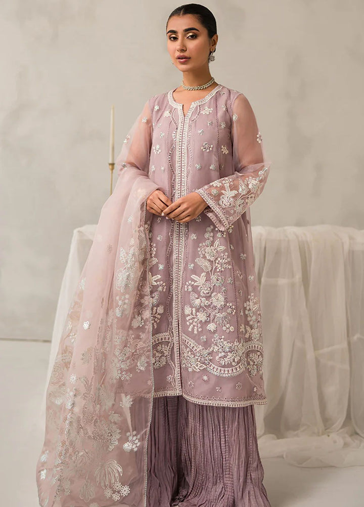 Cross Stitch Embroidered Organza Suits Unstitched 4 Piece CS24LA Mauve Somber - Luxury Collection