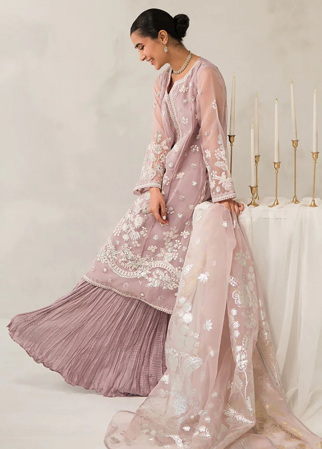 Cross Stitch Embroidered Organza Suits Unstitched 4 Piece CS24LA Mauve Somber - Luxury Collection