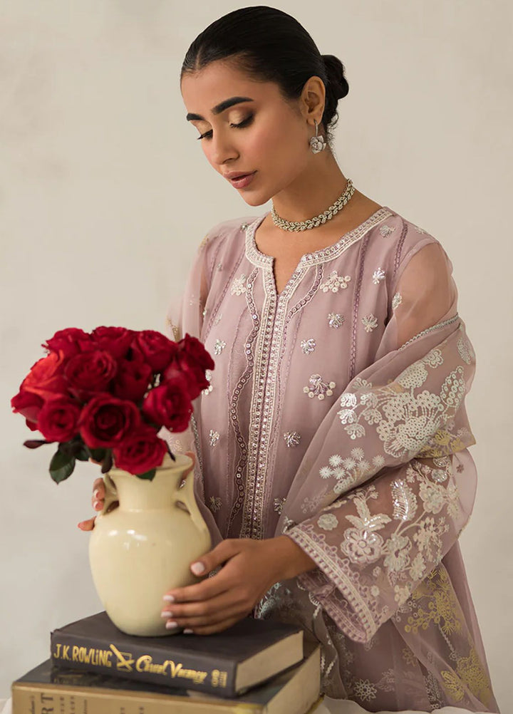 Cross Stitch Embroidered Organza Suits Unstitched 4 Piece CS24LA Mauve Somber - Luxury Collection