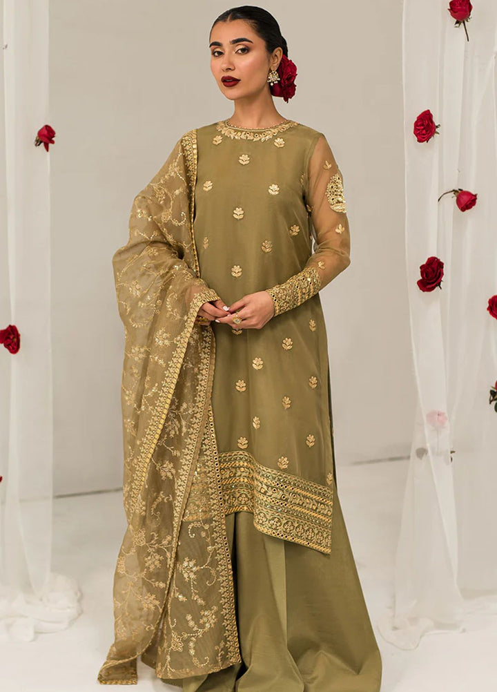 Cross Stitch Embroidered Organza Suits Unstitched 4 Piece CS24LA Olive Gleam - Luxury Collection