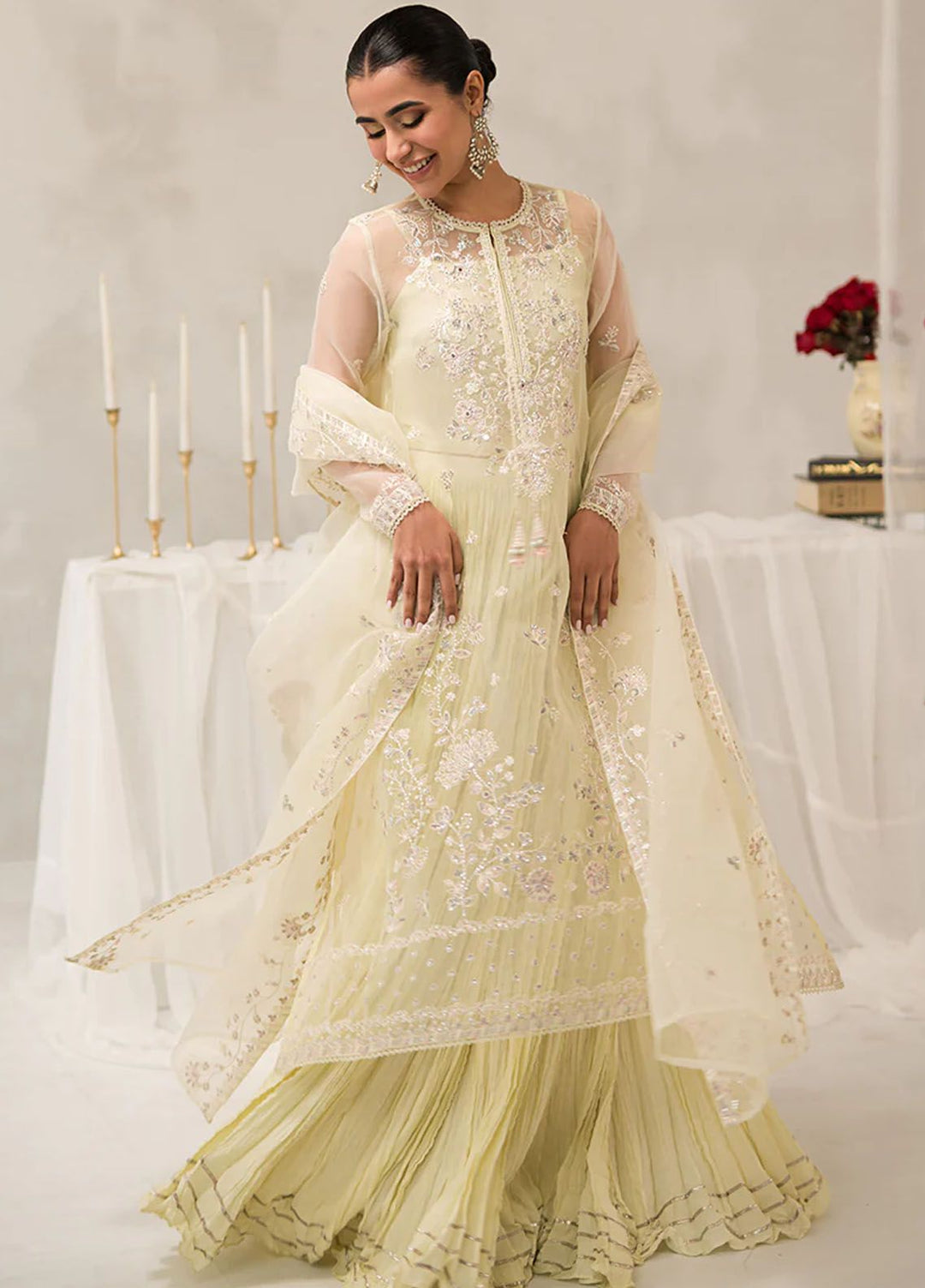 Cross Stitch Embroidered Organza Suits Unstitched 4 Piece CS24LA Pearl Mist - Luxury Collection