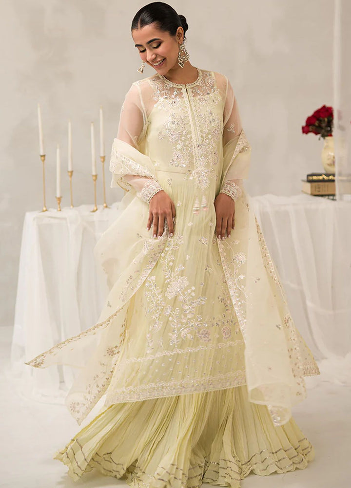 Cross Stitch Embroidered Organza Suits Unstitched 4 Piece CS24LA Pearl Mist - Luxury Collection