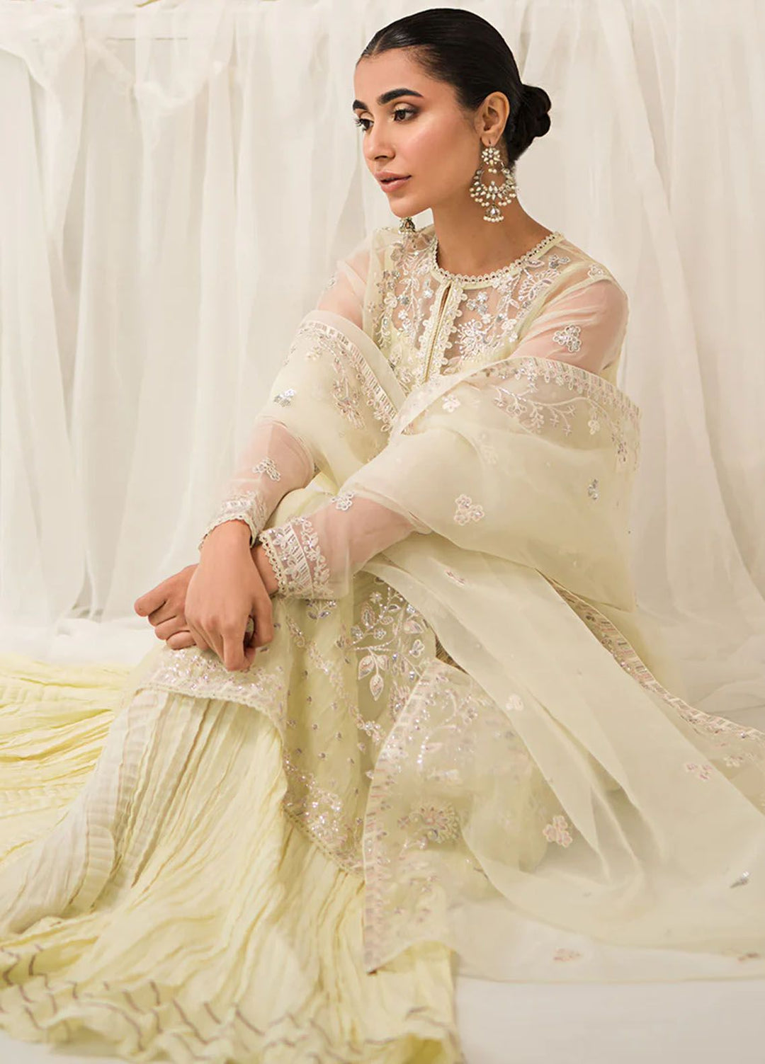 Cross Stitch Embroidered Organza Suits Unstitched 4 Piece CS24LA Pearl Mist - Luxury Collection