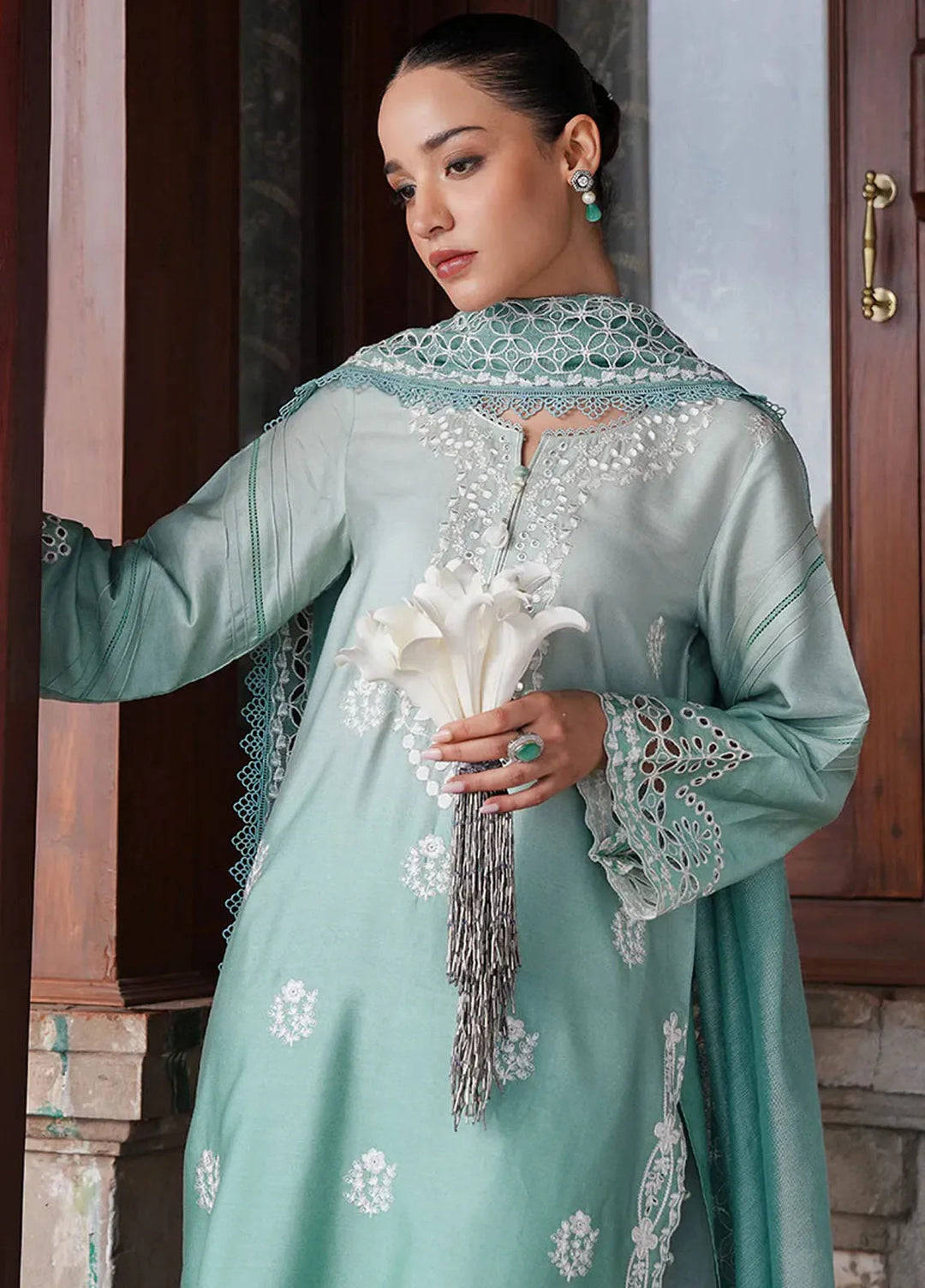 Cross Stitch Embroidered Satin Suit Unstitched 3 Piece CS24S Aqua Melody - Luxury Collection