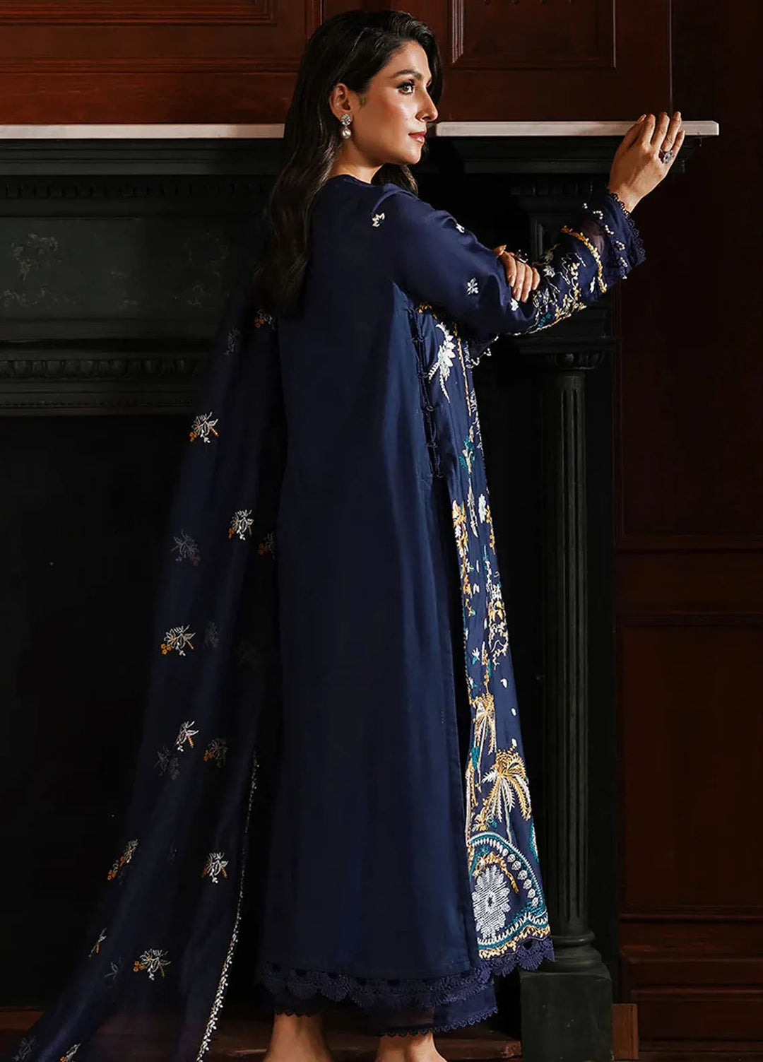 Cross Stitch Embroidered Satin Suit Unstitched 3 Piece CS24S Celestial Navy - Luxury Collection
