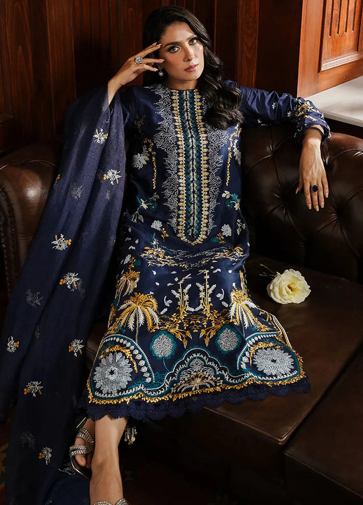 Cross Stitch Embroidered Satin Suit Unstitched 3 Piece CS24S Celestial Navy - Luxury Collection