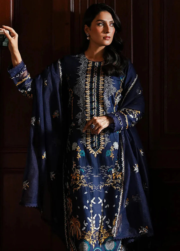 Cross Stitch Embroidered Satin Suit Unstitched 3 Piece CS24S Celestial Navy - Luxury Collection