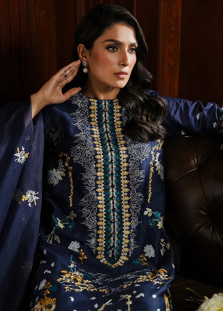 Cross Stitch Embroidered Satin Suit Unstitched 3 Piece CS24S Celestial Navy - Luxury Collection