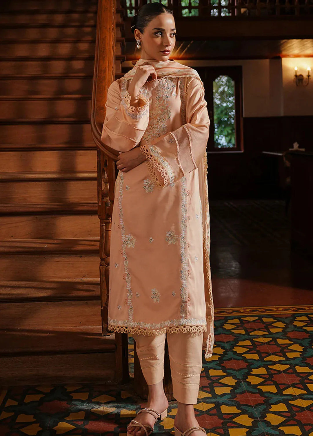 Cross Stitch Embroidered Satin Suit Unstitched 3 Piece CS24S Coral Charm - Luxury Collection