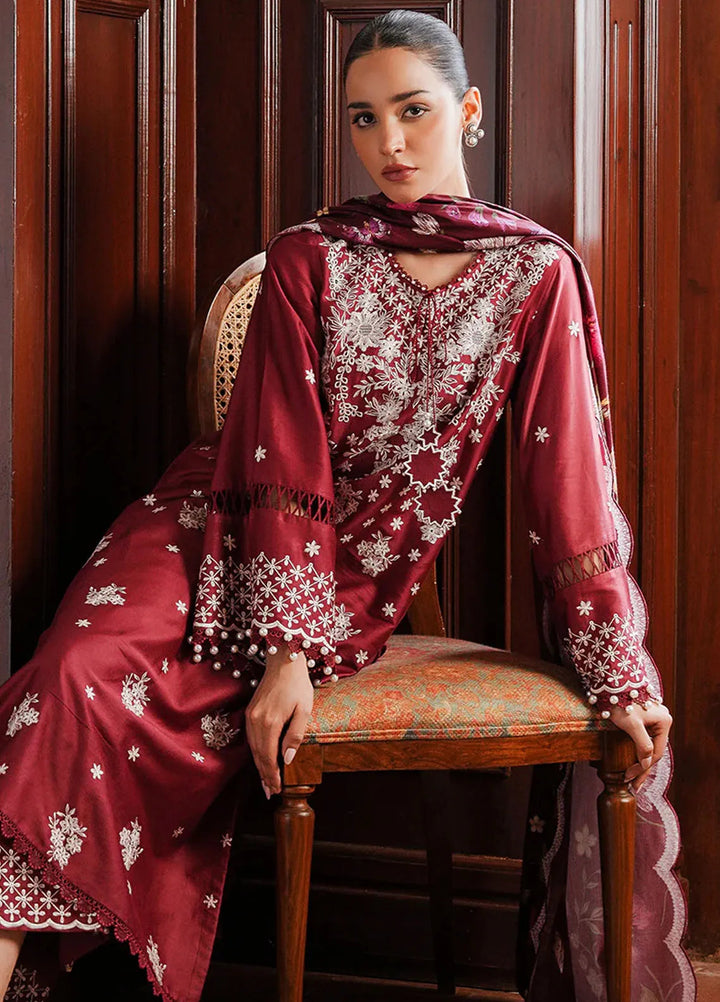 Cross Stitch Embroidered Satin Suit Unstitched 3 Piece CS24S Deep Berry - Luxury Collection