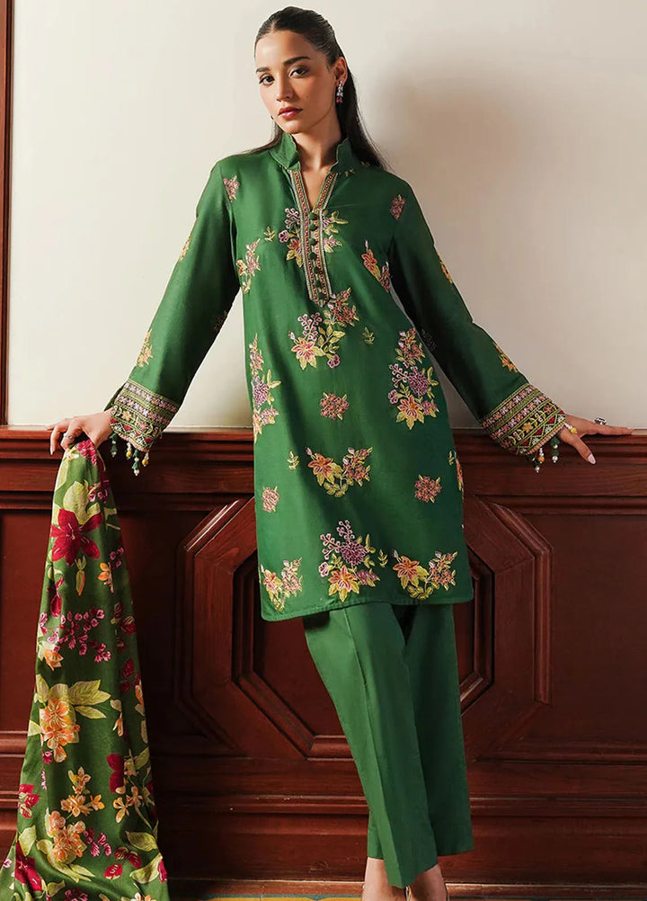Cross Stitch Embroidered Satin Suit Unstitched 3 Piece CS24S Green Oasis - Luxury Collection