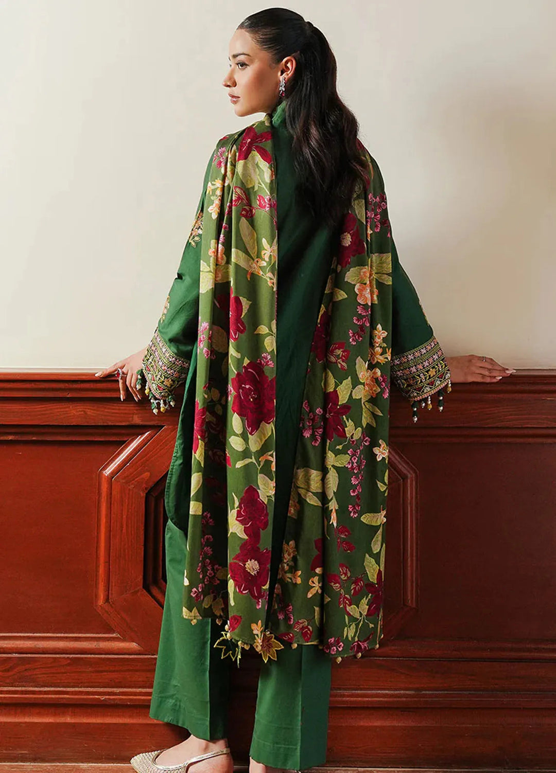 Cross Stitch Embroidered Satin Suit Unstitched 3 Piece CS24S Green Oasis - Luxury Collection