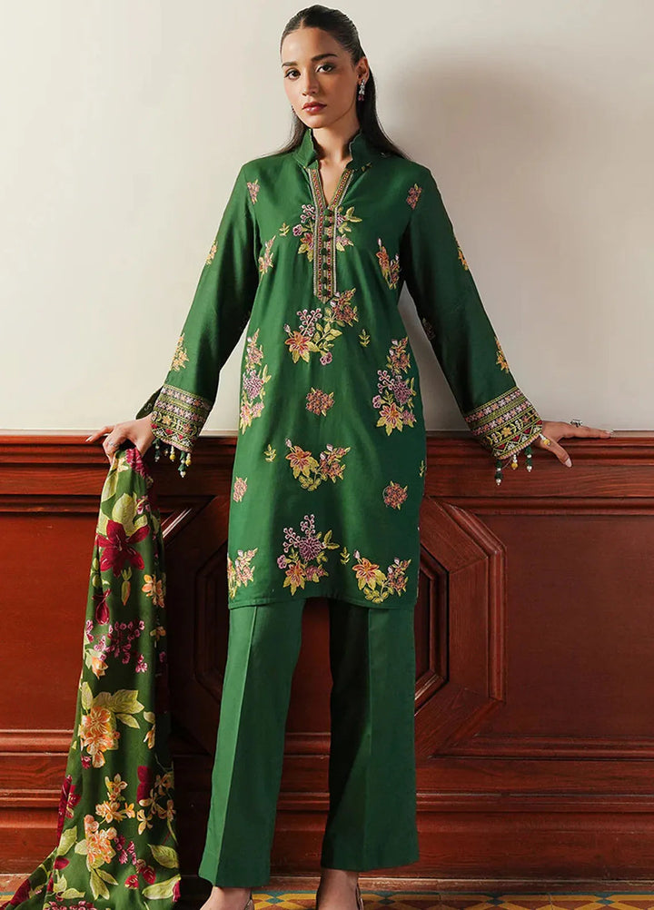 Cross Stitch Embroidered Satin Suit Unstitched 3 Piece CS24S Green Oasis - Luxury Collection