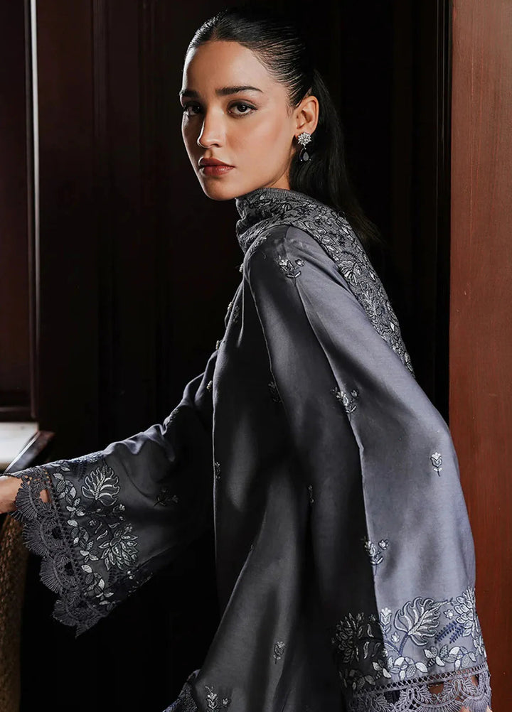 Cross Stitch Embroidered Satin Suit Unstitched 3 Piece CS24S Indigo Bloom - Luxury Collection