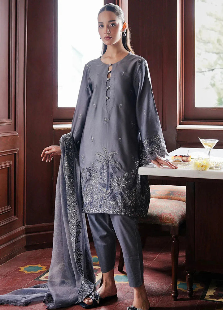 Cross Stitch Embroidered Satin Suit Unstitched 3 Piece CS24S Indigo Bloom - Luxury Collection