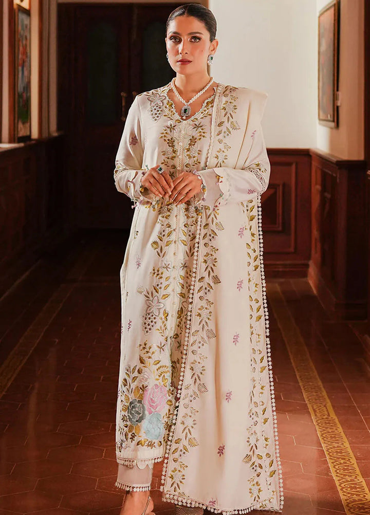 Cross Stitch Embroidered Satin Suit Unstitched 3 Piece CS24S Ivory Garden - Luxury Collection