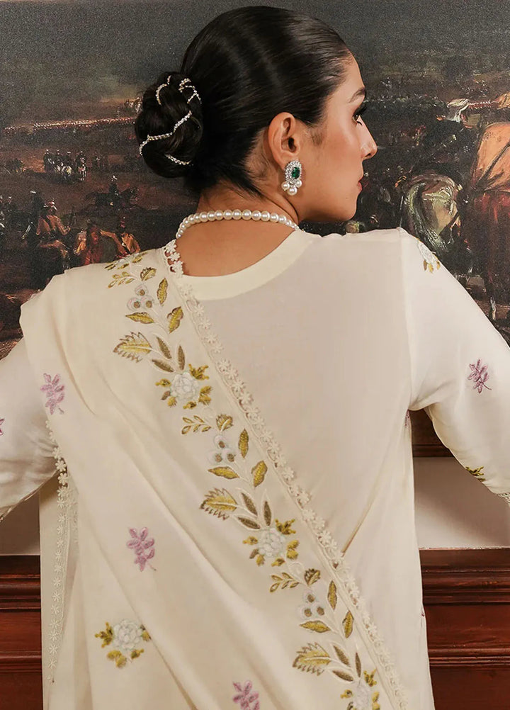 Cross Stitch Embroidered Satin Suit Unstitched 3 Piece CS24S Ivory Garden - Luxury Collection