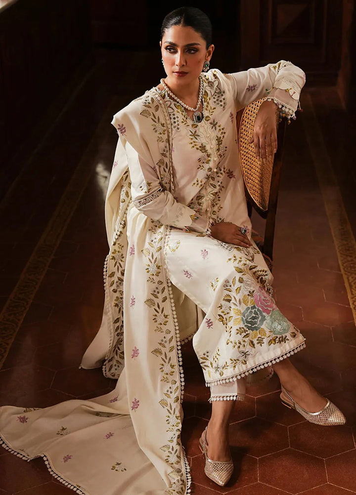 Cross Stitch Embroidered Satin Suit Unstitched 3 Piece CS24S Ivory Garden - Luxury Collection