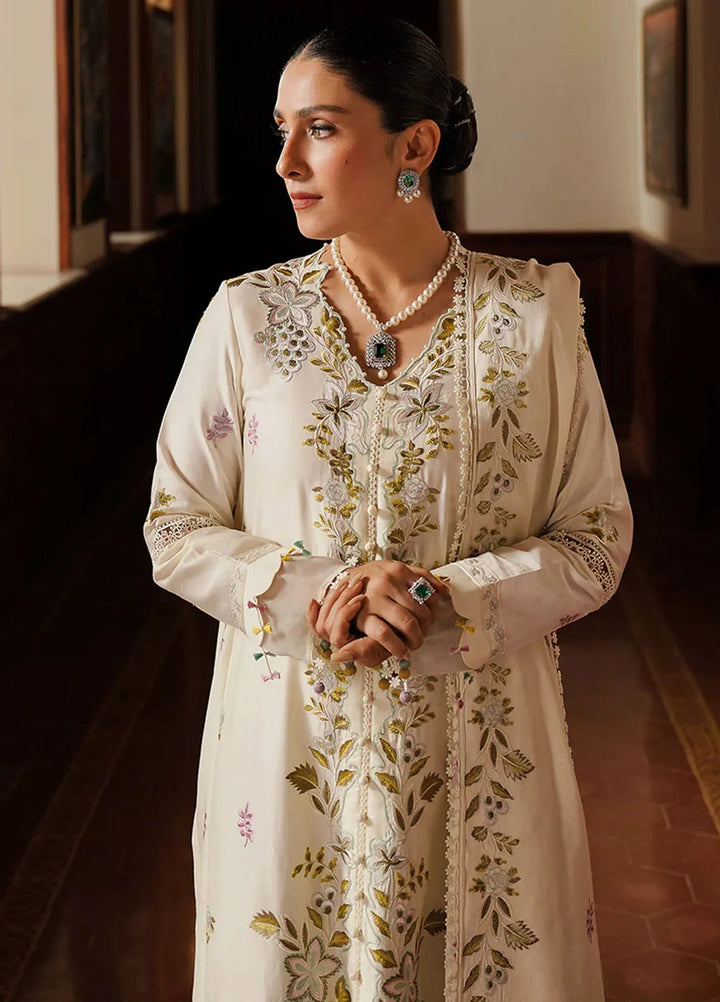 Cross Stitch Embroidered Satin Suit Unstitched 3 Piece CS24S Ivory Garden - Luxury Collection