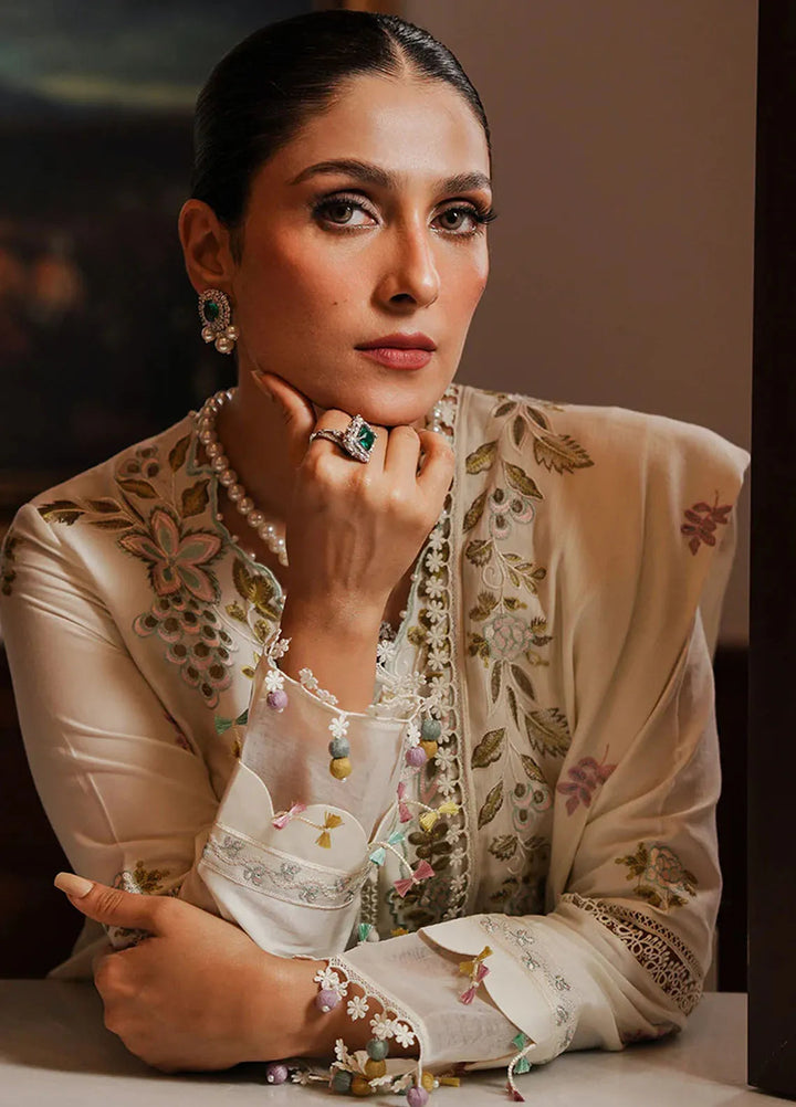 Cross Stitch Embroidered Satin Suit Unstitched 3 Piece CS24S Ivory Garden - Luxury Collection