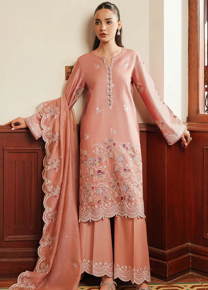 Cross Stitch Embroidered Satin Suit Unstitched 3 Piece CS24S Mystic Pink - Luxury Collection