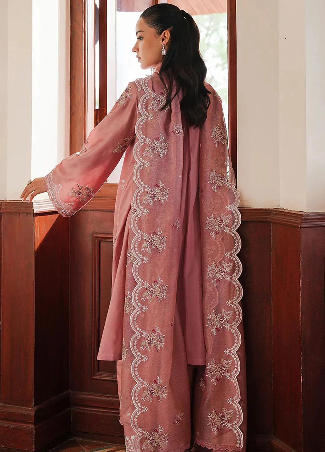 Cross Stitch Embroidered Satin Suit Unstitched 3 Piece CS24S Mystic Pink - Luxury Collection