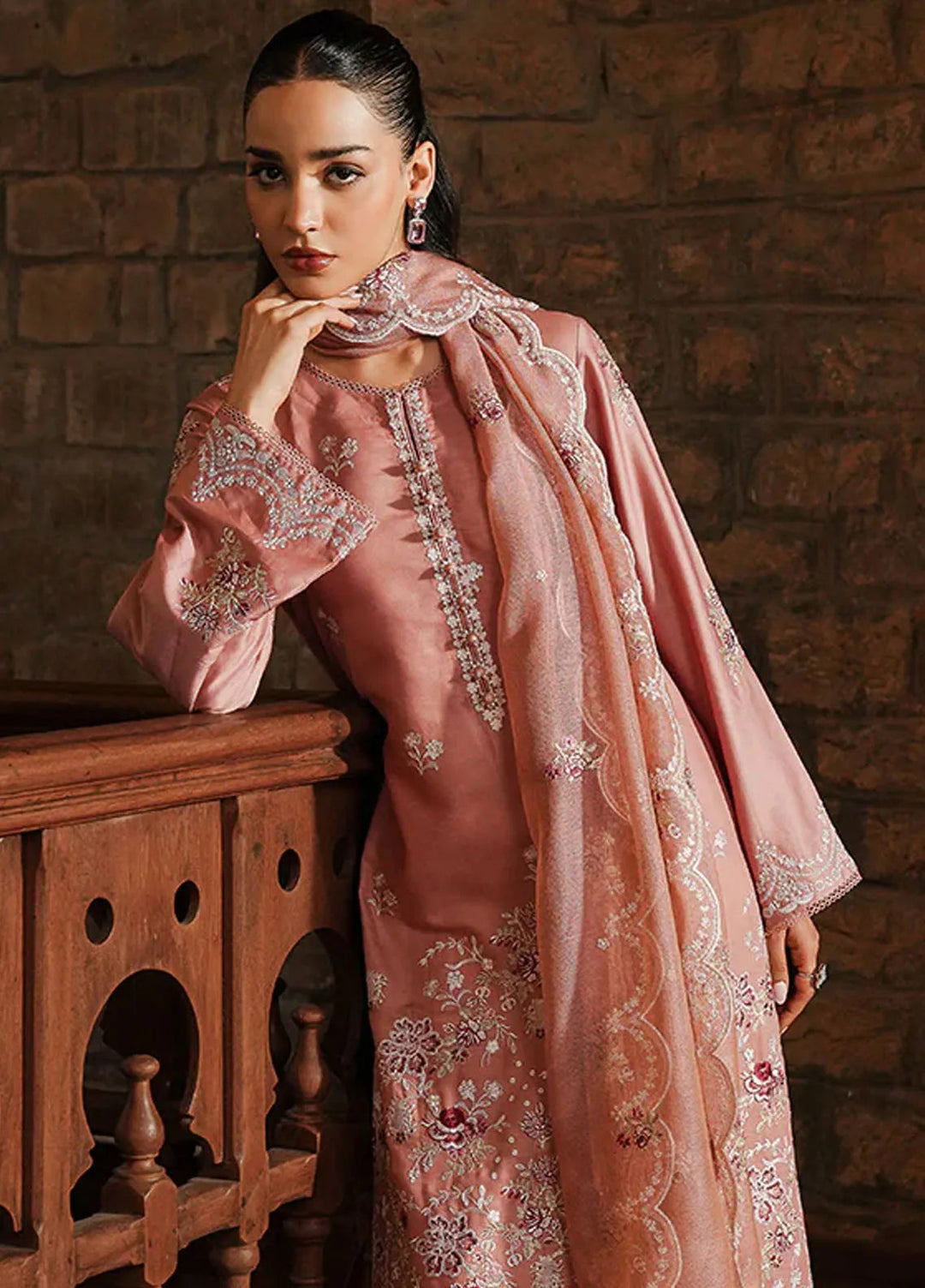 Cross Stitch Embroidered Satin Suit Unstitched 3 Piece CS24S Mystic Pink - Luxury Collection