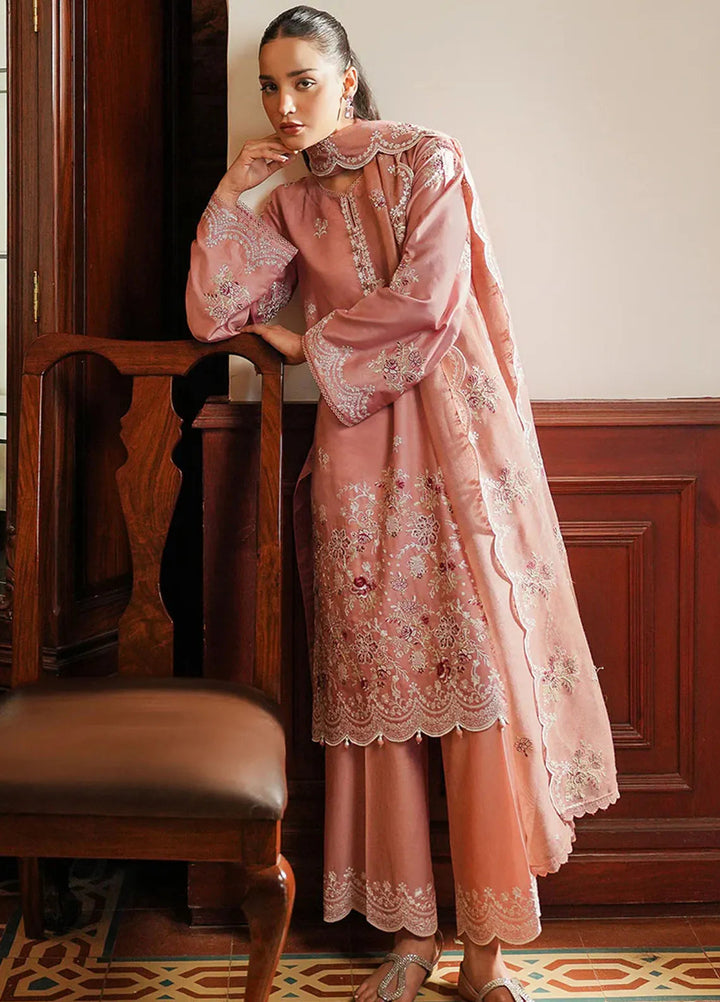 Cross Stitch Embroidered Satin Suit Unstitched 3 Piece CS24S Mystic Pink - Luxury Collection