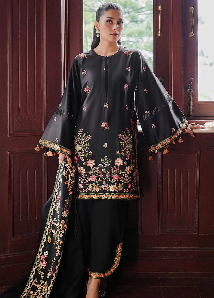 Cross Stitch Embroidered Satin Suit Unstitched 3 Piece CS24S Raven Blossom - Luxury Collection
