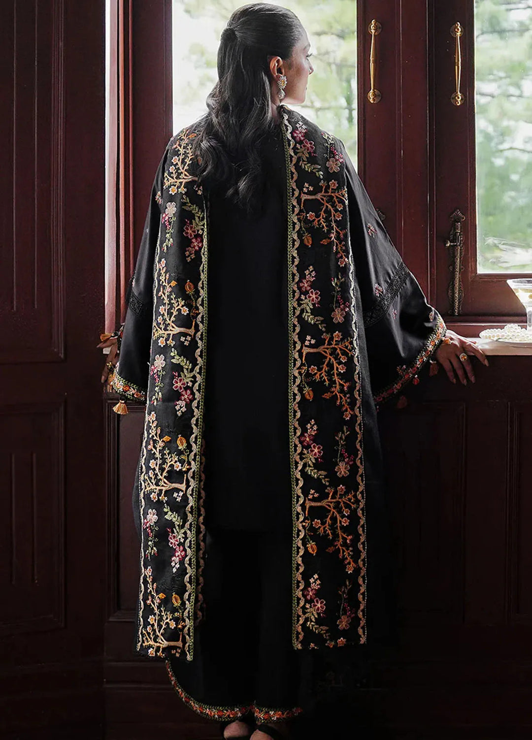 Cross Stitch Embroidered Satin Suit Unstitched 3 Piece CS24S Raven Blossom - Luxury Collection