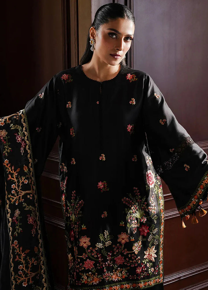 Cross Stitch Embroidered Satin Suit Unstitched 3 Piece CS24S Raven Blossom - Luxury Collection