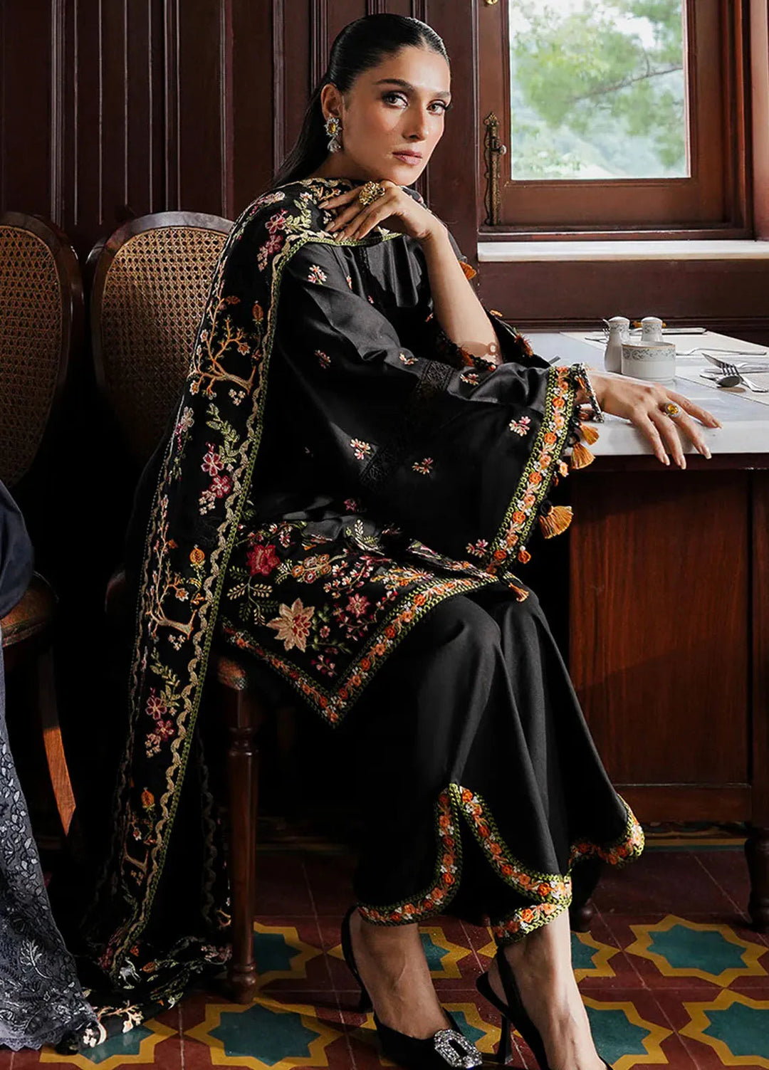 Cross Stitch Embroidered Satin Suit Unstitched 3 Piece CS24S Raven Blossom - Luxury Collection