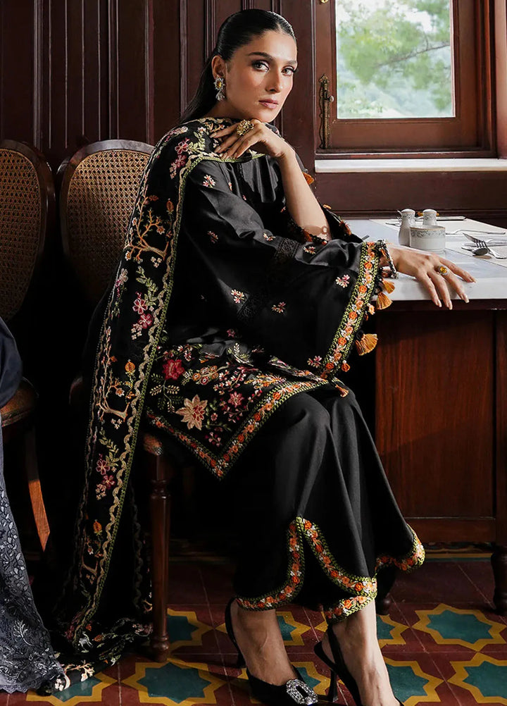 Cross Stitch Embroidered Satin Suit Unstitched 3 Piece CS24S Raven Blossom - Luxury Collection