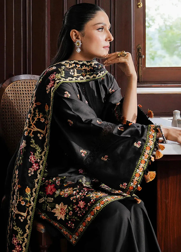 Cross Stitch Embroidered Satin Suit Unstitched 3 Piece CS24S Raven Blossom - Luxury Collection
