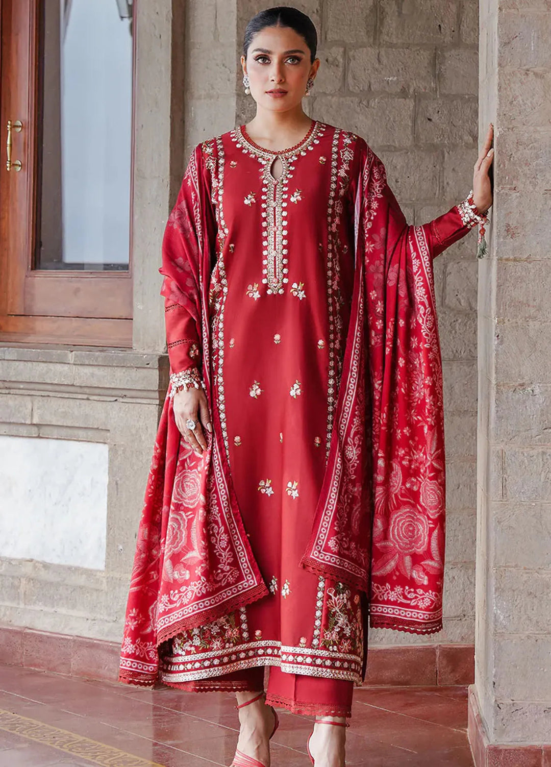 Cross Stitch Embroidered Satin Suit Unstitched 3 Piece CS24S Ruby Whisper - Luxury Collection