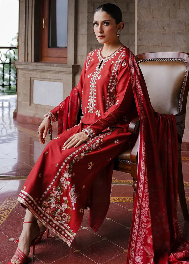 Cross Stitch Embroidered Satin Suit Unstitched 3 Piece CS24S Ruby Whisper - Luxury Collection