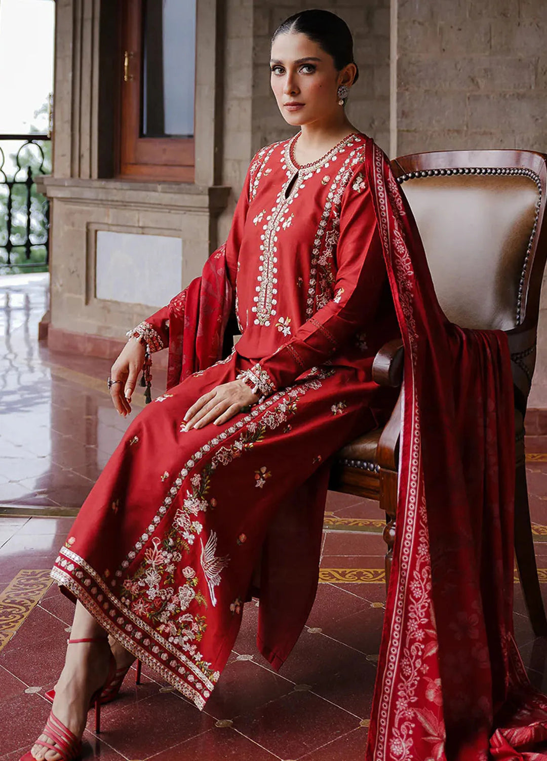 Cross Stitch Embroidered Satin Suit Unstitched 3 Piece CS24S Ruby Whisper - Luxury Collection