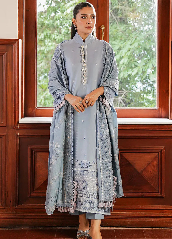 Cross Stitch Embroidered Satin Suit Unstitched 3 Piece CS24S Serenity Blue - Luxury Collection