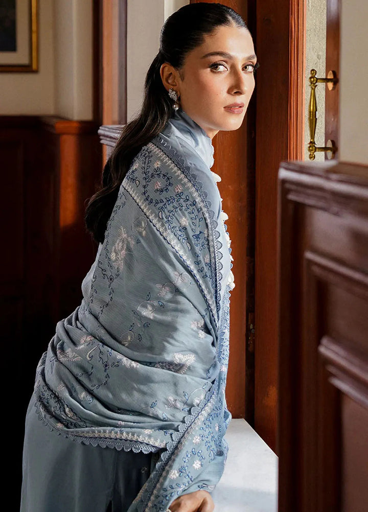 Cross Stitch Embroidered Satin Suit Unstitched 3 Piece CS24S Serenity Blue - Luxury Collection