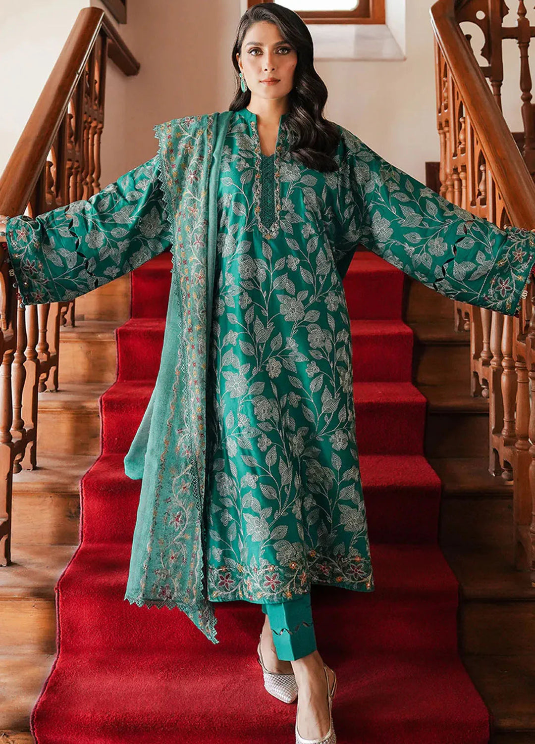 Cross Stitch Embroidered Satin Suit Unstitched 3 Piece CS24S Verdant Haven - Luxury Collection